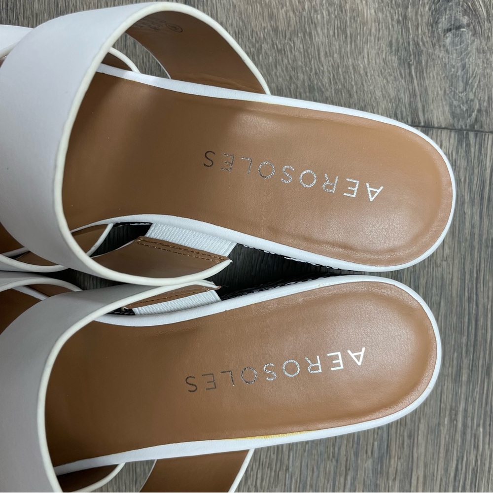 AEROSOLES women’s leather sandals, white wedge sandals NIB - Picture 12 of 13